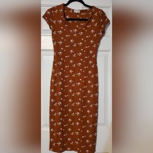 See You Monday Pumpkin Spice Floral Midi Dress